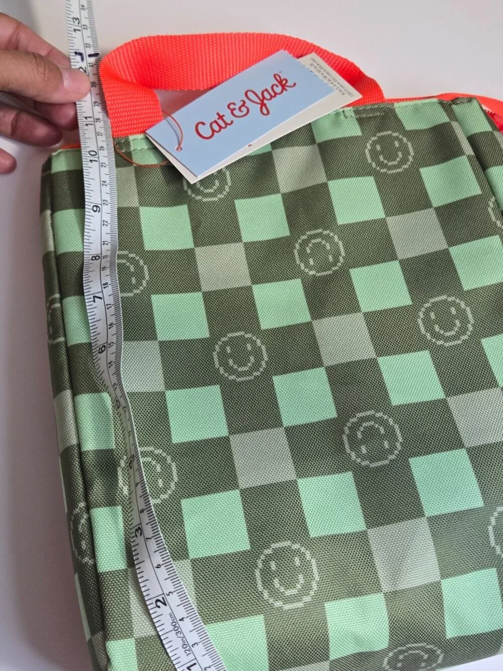 Cat & Jack Insulated Lunch Bag Green Checkerboard Smiley Kids NWT BPA Free